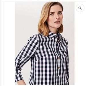 Hobbs Marciella Tunic Dress Women 4 Plaid Shirt Dress 3/4 Sleeves size 4